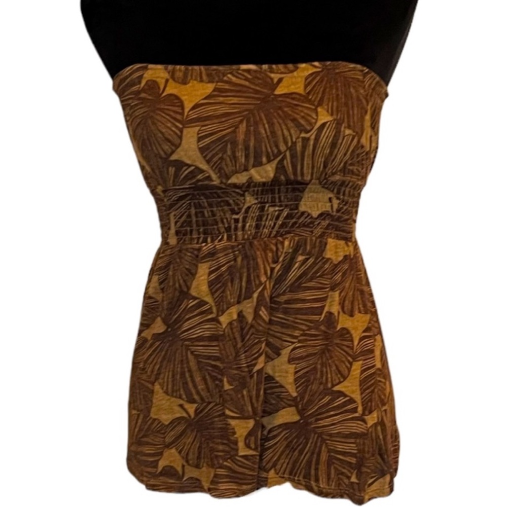 - Brown Leaf Print Strapless Top Old Navy large print palm leaf pull on romper